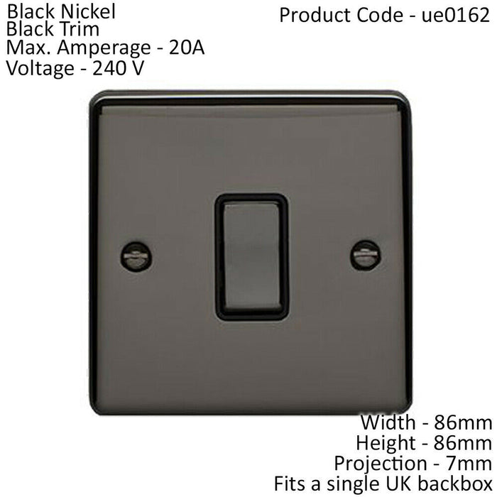 1 Gang 20A DP Single Switch BLACK NICKEL & Black Trim Appliance / Boiler Power Loops