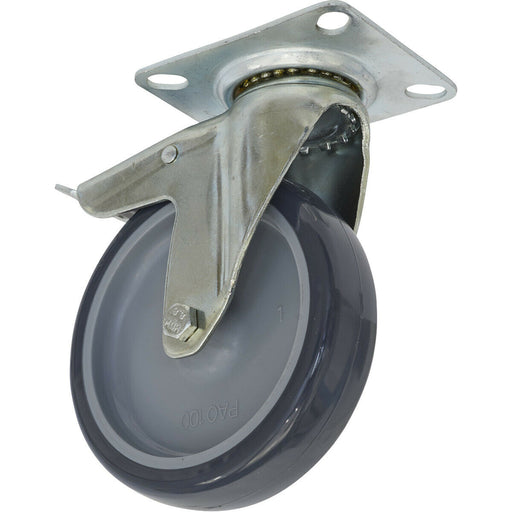 100mm Swivel Plate Offset Castor Wheel - Hard PP & PU Wheel - Total Lock Brakes Loops