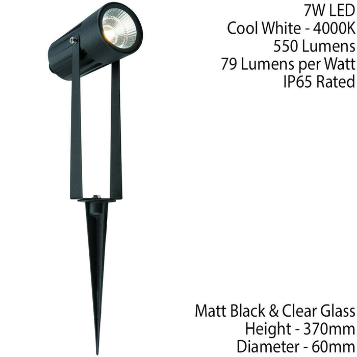 IP65 Outdoor Ground Spike Lamp Wall & Sign Light 7W Cool White LED Matt Black Loops