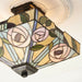 Tiffany Glass Hanging Low Ceiling Light Pink Rose Inverted Square Shade i00162 Loops