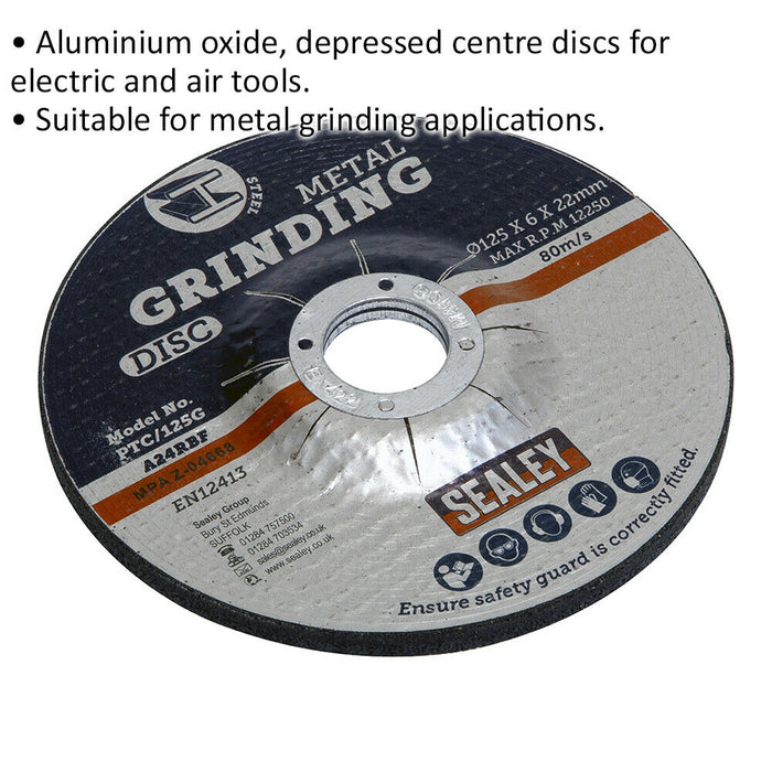 Aluminium Oxide DPC Metal Grinding Disc - 125 x 6mm - 22mm Bore Depressed Centre Loops