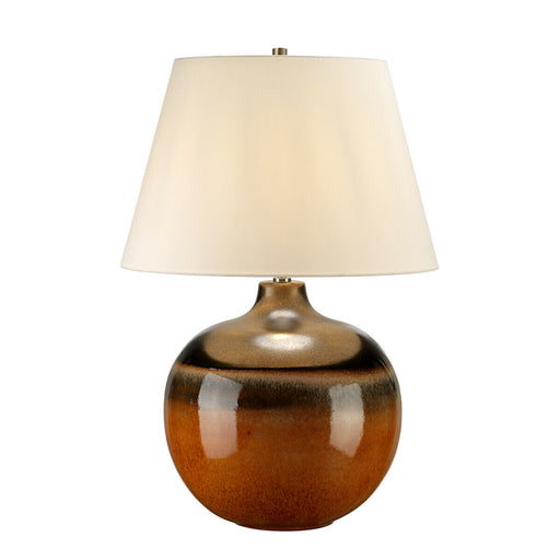 Table Lamp Orange & Brown Glaze. Cream Faux Silk Shade LED E27 60W Loops