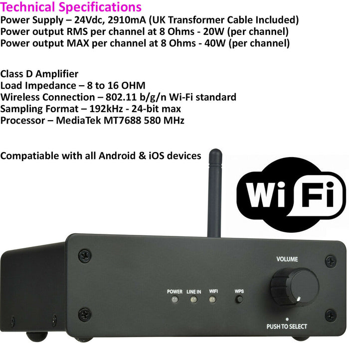 Multi Zone Wi Fi Ceiling Speaker System 2 Room 80W Wireless Music Streaming Kit