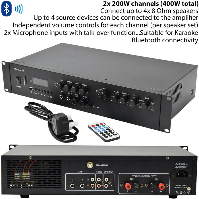 400W Bluetooth Sound System 4x Black 200W Wall Speaker Karaoke Amp & Microphones