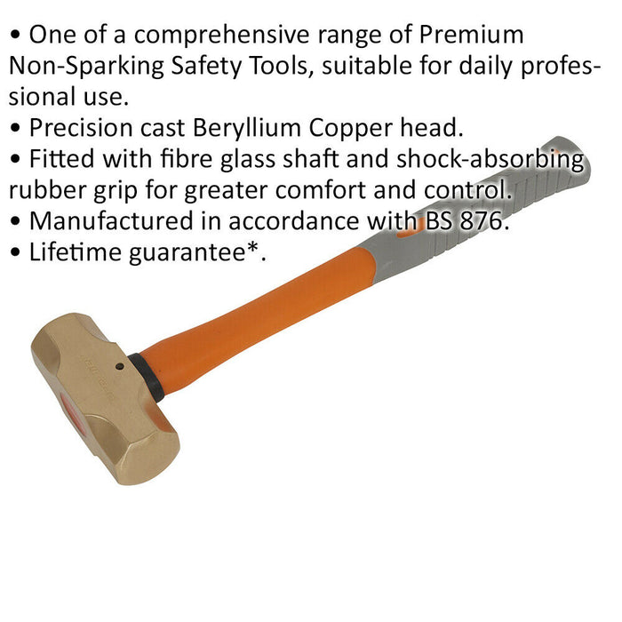 3lb Sledge Hammer - Non-Sparking - Fibre Glass Shaft - Shock Absorbing Grip Loops