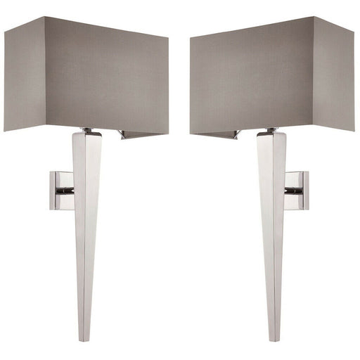 2 PACK Rectangular Dimmable Wall Light Chrome & Grey Shade Modern Bedside Lamp Loops