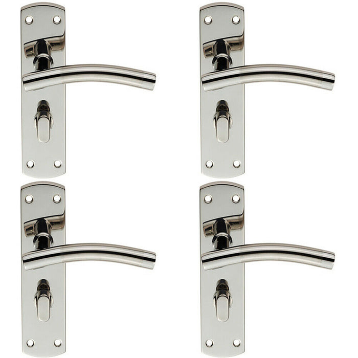 4x Curved Lever on Bathroom Backplate Handle 172 x 44mm Polished & Satin Steel Loops