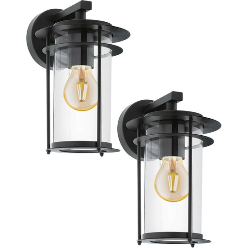 2 PACK IP44 Outdoor Wall Light Black Dome Down Shade 1x 60W E27 Porch Lamp Loops