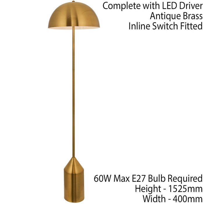 1.5m Modern Floor Lamp Antique Brass Dome Shade Free Standing Living Room Light Loops