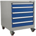 5 Drawer Mobile Industrial Cabinet - Heavy Duty Drawer Slides - 4 x 60mm Wheels Loops