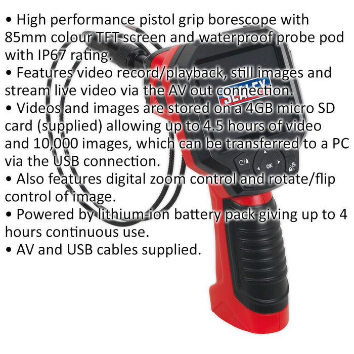 Video Borescope with TFT Screen - 3.9mm Camera - 1m Probe - Engine Inspection Loops