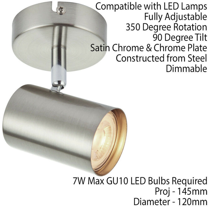 Adjustable Ceiling / Wall Spotlight Satin Chrome Round GU10 Kitchen Downlight Loops
