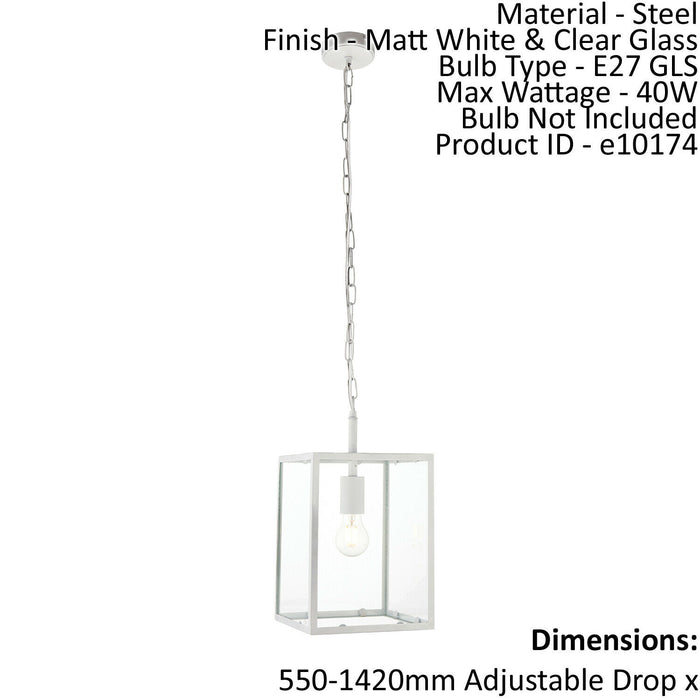 Single Ceiling Pendant Light Matt White & Clear Glass 40W E27 Dimmable Loops