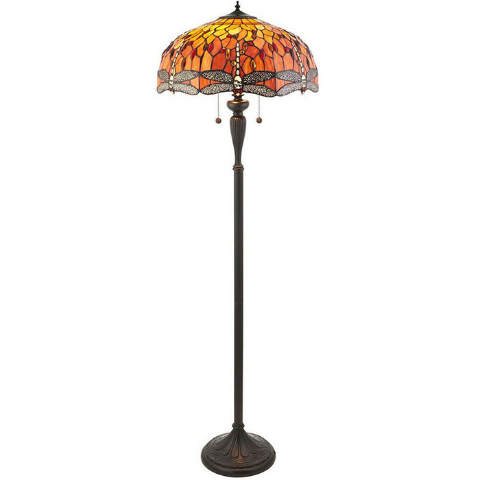 1.5m Tiffany Twin Floor Lamp Dark Bronze & Dragonfly Stained Glass Shade i00014 Loops