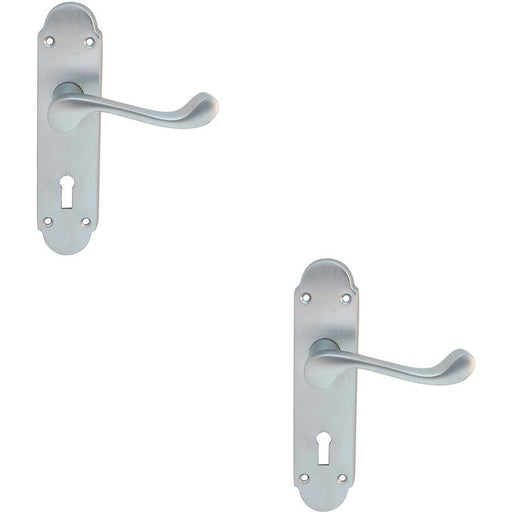 2x PAIR Victorian Upturned Handle on Lock Backplate 170 x 42mm Satin Chrome Loops