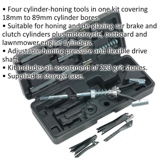 4-in-1 Cylinder Hone Kit - 18 to 89mm Cylinder Bores - 220 Grit Stone Assortment Loops