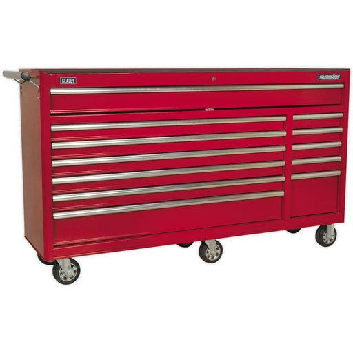 1680 x 465 x 1005mm 12 Drawer RED Portable Tool Chest Locking Mobile Storage Box Loops