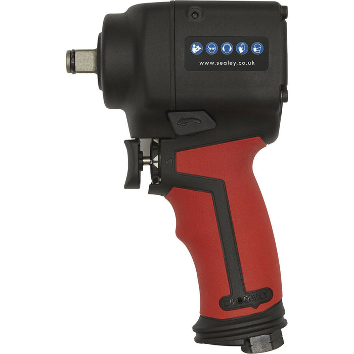 Stubby Air Impact Wrench - 1/2 Inch Sq Drive - Twin Hammer - 3-Speed Selector Loops