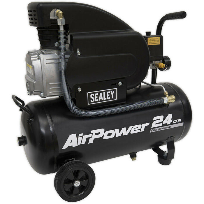 24L Direct Drive Air Compressor -  2hp Heavy Duty Induction Motor - Twin Gauge Loops