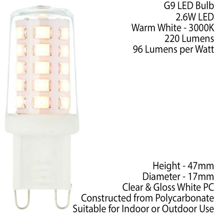 2.3W LED G9 Light Bulb Clear Warm White 3000K 220 Lumen Mini Small Indoor Lamp Loops