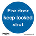 1x FIRE DOOR KEEP LOCKED Health & Safety Sign - Self Adhesive 80 x 80mm Sticker Loops