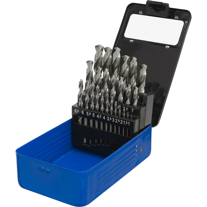 25 Piece Fully Ground HSS Drill Bit Kit - 1mm to 13mm Sizes - Split Point Tip Loops