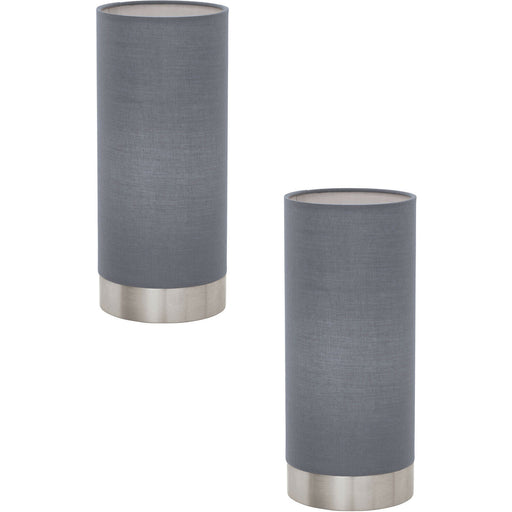 2 PACK Table Lamp Colour Satin Nickel Shade Grey Fabric Touch On/Off E27 1x40W Loops