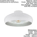 Semi Flush Ceiling Light White & Silver Round Shade 1 x 60W E27 Bulb Feature Loops