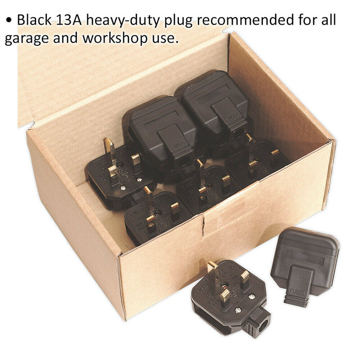 10 PACK Black Heavy Duty 13A Plug - 3 Pin UK Plug - For Garage & Workshop Use Loops