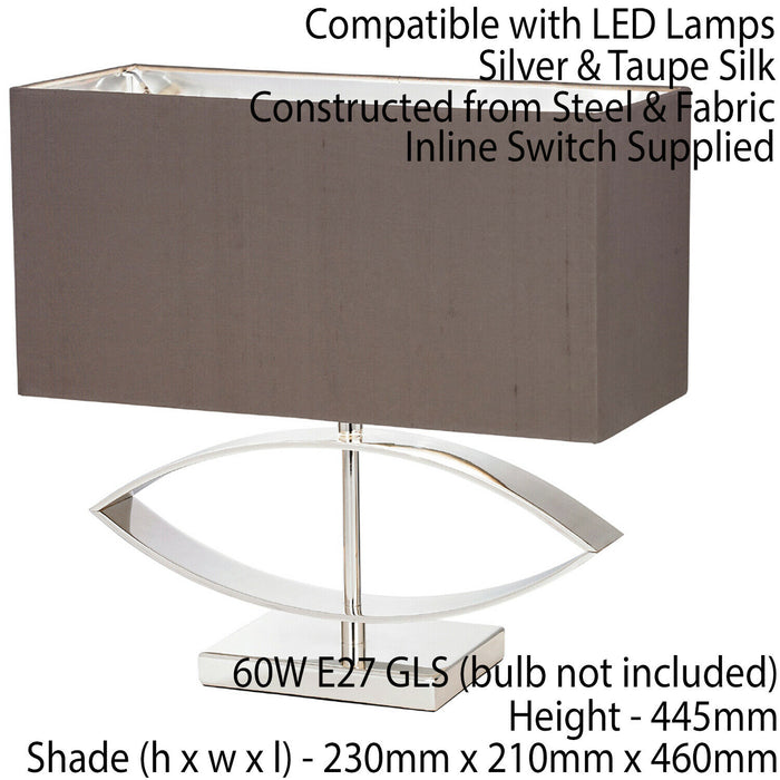 2 PACK Rectangle Table Lamp Light Silver Taupe Shade Square Base Desk Sideboard Loops