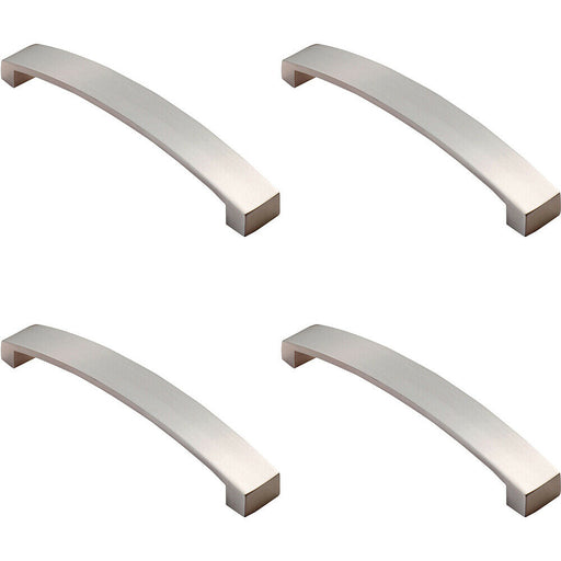 4x Flat Curved Bow Pull Handle 172 x 25mm 160mm Fixing Centres Satin Nickel Loops