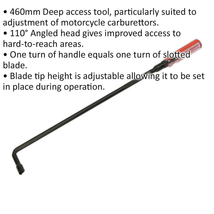 460mm Pilot Screw Adjusting Tool - Deep Access - Angled Head - Slotted Blade Loops