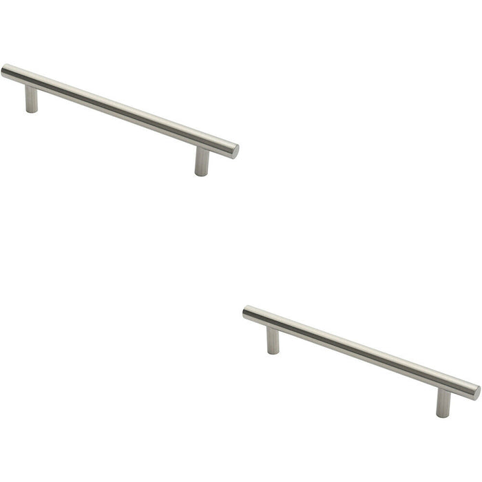 2x Straight T Bar Door Pull Handle 400 x 19mm 300mm Fixing Centres Satin Steel Loops