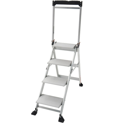 0.9m PREMIUM JUMBO Folding Step Ladders 4 Tread Anti Slip Aluminium Safety Steps Loops