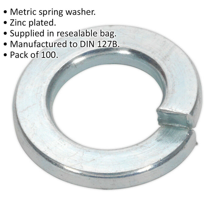 50 PACK Metric Spring Washer - M8 - DIN 127B - Zinc Plated Metal Spacer Loops