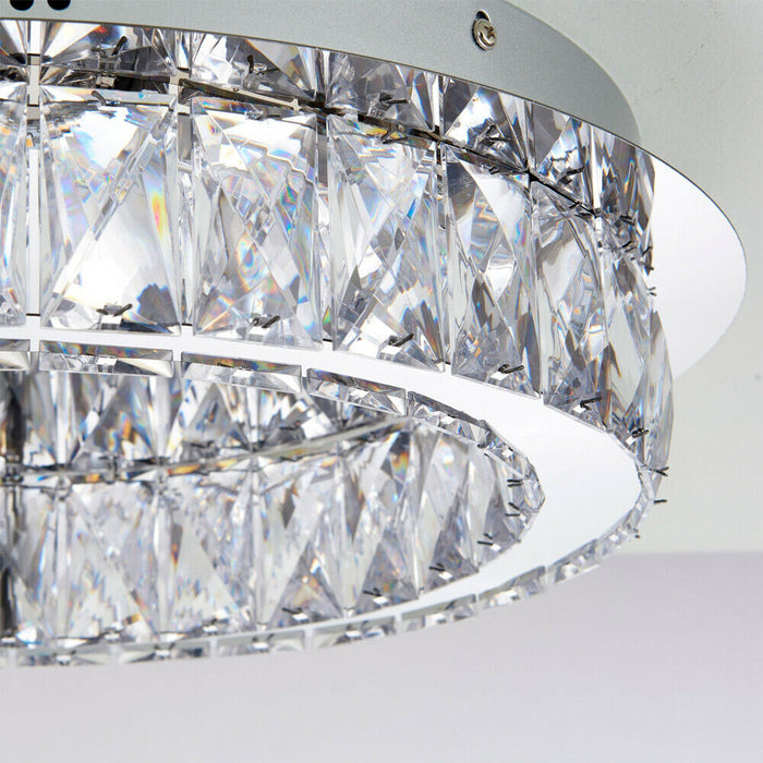 Flush Ceiling Mount Light Chrome & Acrylic Round Modern Crystal LED Ring Lamp Loops