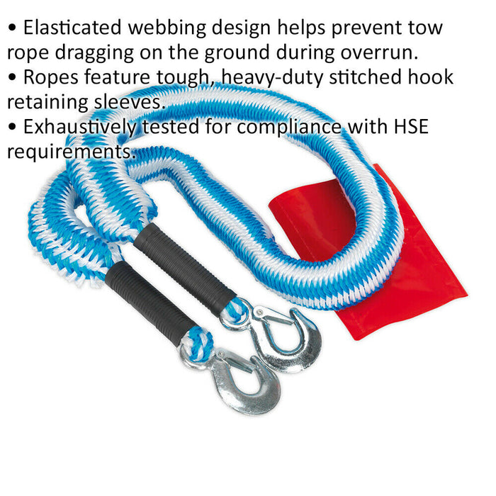 Heavy Duty Elastic Tow Rope - 2000kg Rolling Load Capacity - 1.5m to 4m Length Loops