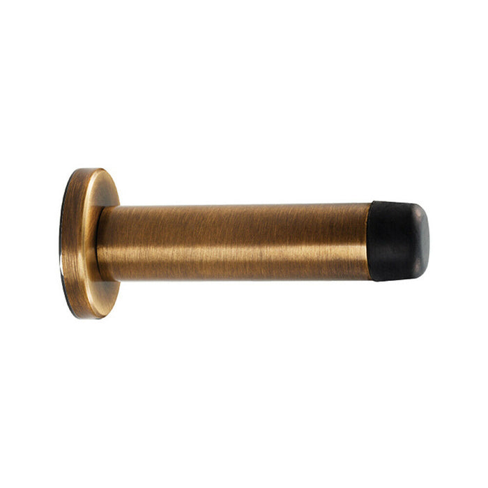 Rubber Tipped Doorstop Cylinder with Rose Wall Mounted 70mm Antique Brass Loops