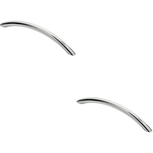 2x Curved Bow Cabinet Pull Handle 153 x 10mm 128mm Fixing Centres Chrome Loops