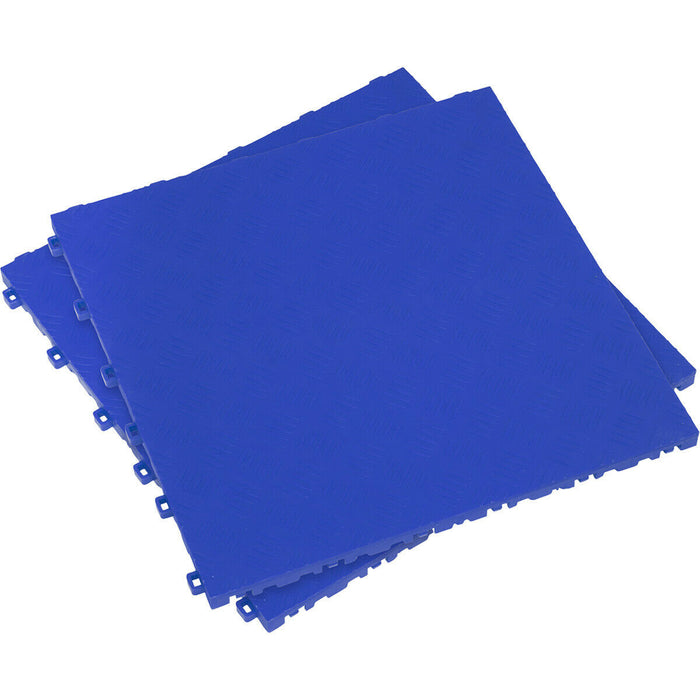 9 PACK Heavy Duty Floor Tile - PP Plastic - 400 x 400mm - Blue Treadplate Loops