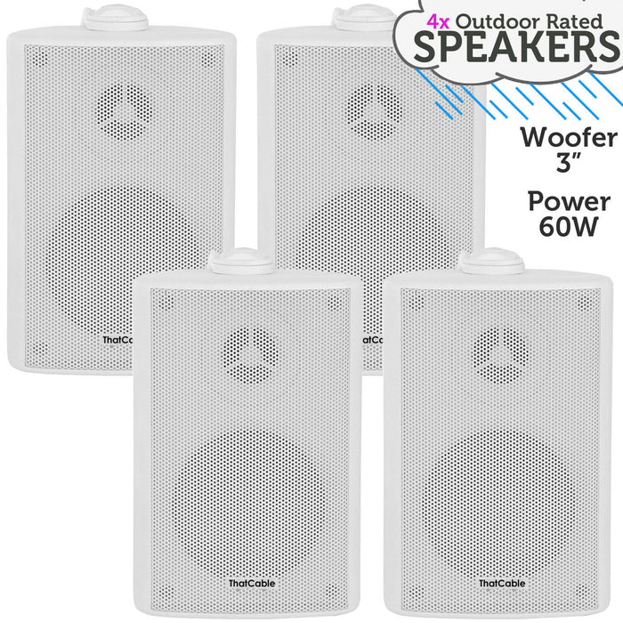 4x 3 60W White Outdoor Rated Garden Wall Speakers Wall Mounted HiFi 8Ohm & 100V