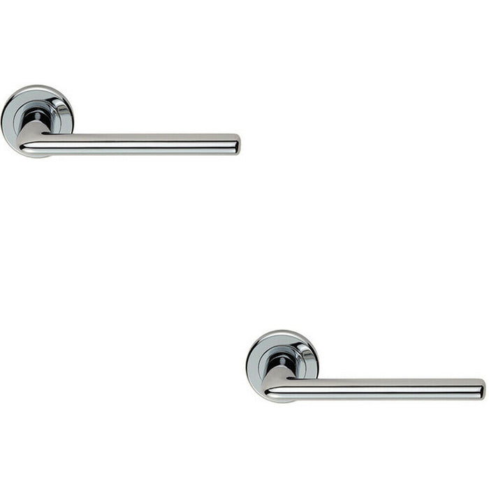 2x PAIR Slimline Straight Bar Lever on Round Rose Concealed Fix Polished Chrome Loops