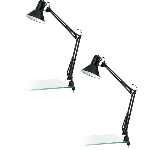 2 PACK Table Desk Lamp Shiny Black Steel Moveable In Line Switch Bulb E27 1x40W Loops