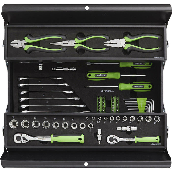 70pc Tool Set & Cantilever Portable Tool Box Storage Unit - Sockets Spanners Bit Loops