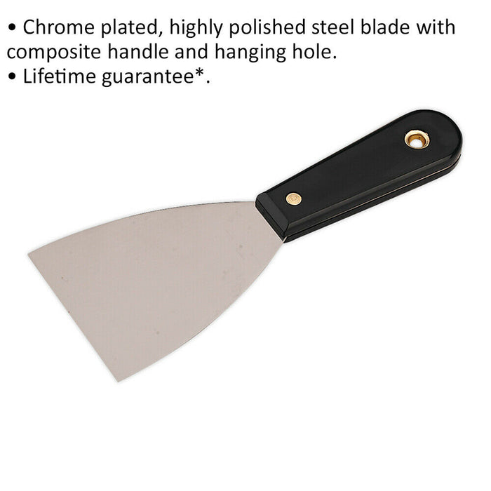 75mm Rigid Scraper - Chrome Plated Steel Blade - Composite Handle - Hanging Hole Loops