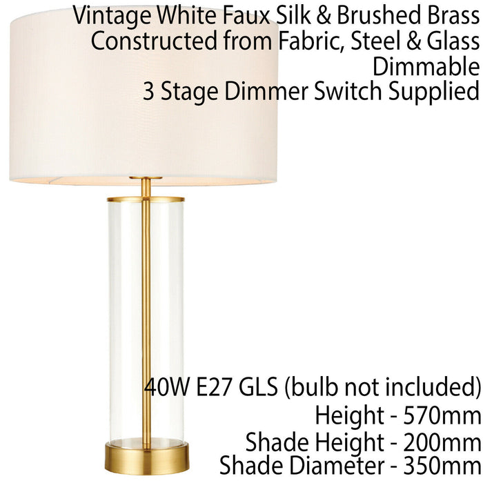 2 PACK Touch Dimmable Table Lamp Gold Glass & White Shade Modern Bedside Light Loops