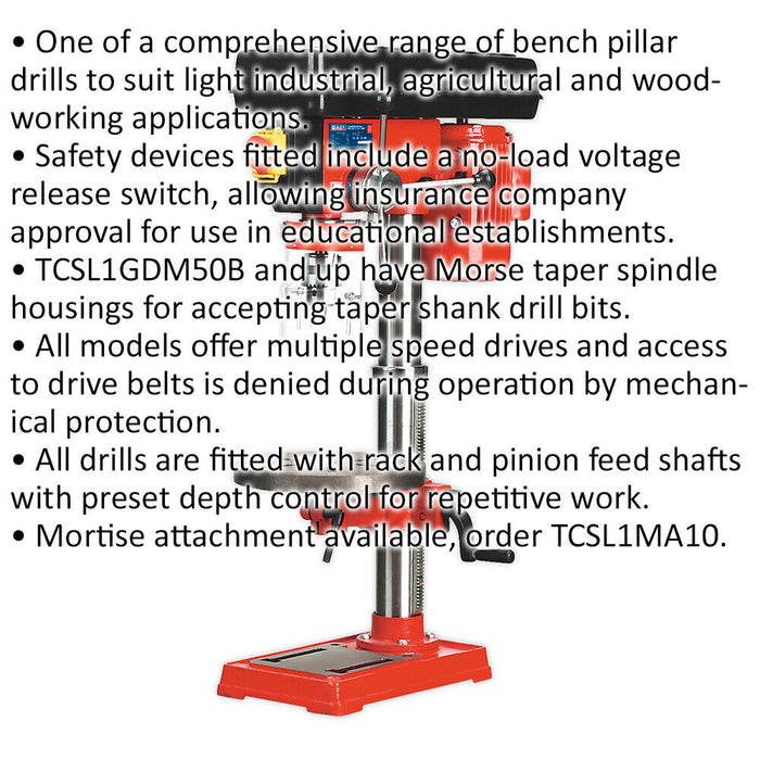 12-Speed Bench Pillar Drill - 370W Motor - 840mm Height - Safety Release Switch Loops