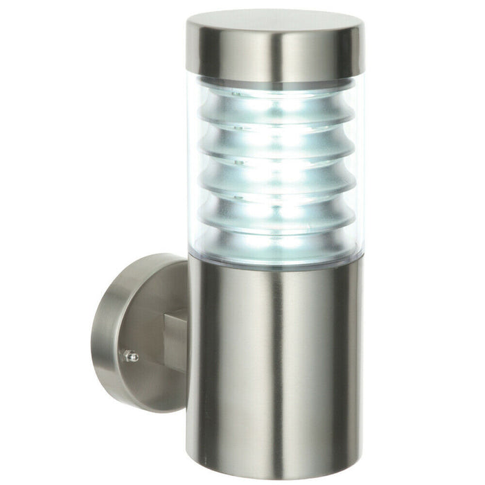 IP44 Outdoor Wall Light Brushed Steel Spiraled Clear Shade Porch Outdoor Lamp Loops