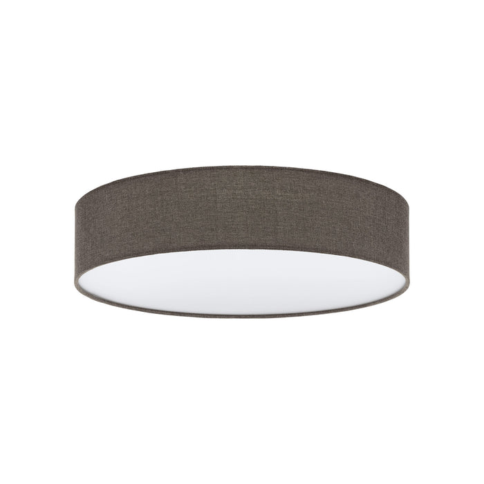 Flush Ceiling Light Colour White Shade Brown White Fabric Linen Bulb E27 3x60W Loops