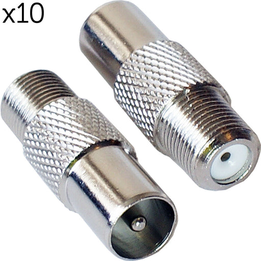 10x TV Aerial Male Plug To F Connector Female Socket Adapter Converter Screw On Loops